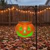 Solar Powered Fall Porch Decor Halloween Pumpkin Lantern Waterproof Outdoor Hanging Light Orange Compact Lights for Walkways Spooky Face Lantern