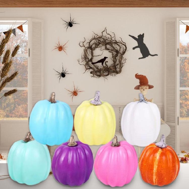7pcs Foam Artificial Pumpkin Halloween Artificial Craft Colorful Pumpkin Garden Supply Desk Home Figures Decorations