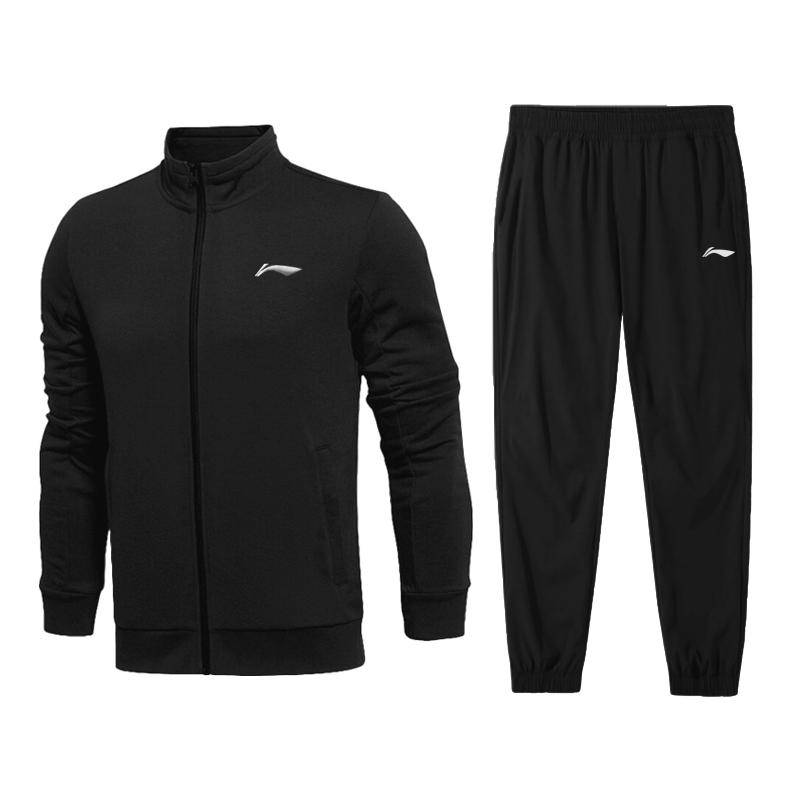 

Li Ning Однотонный Свободный Повседневный Свитшот Прямого Кроя со Стойкой Воротником Эластичная Талия Манжеты Дышащий Комплект Длинных Брюк Унисекс Комплект Свитшота AWDTD93-TZ L