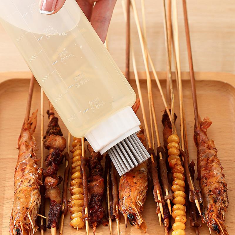 Oil Brush Food Grade Oil Bottle Flexible Bristle Design Oil Bottle Transparent Food Grade Bpa Free Container For Grilling Frying