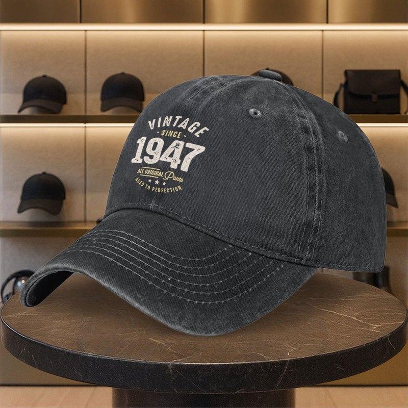 Mens Womens Retro 1947 Vintage Washed Baseball Cap Adjustable Snapback Lightweight Unisex Design With Iconic Logo Print