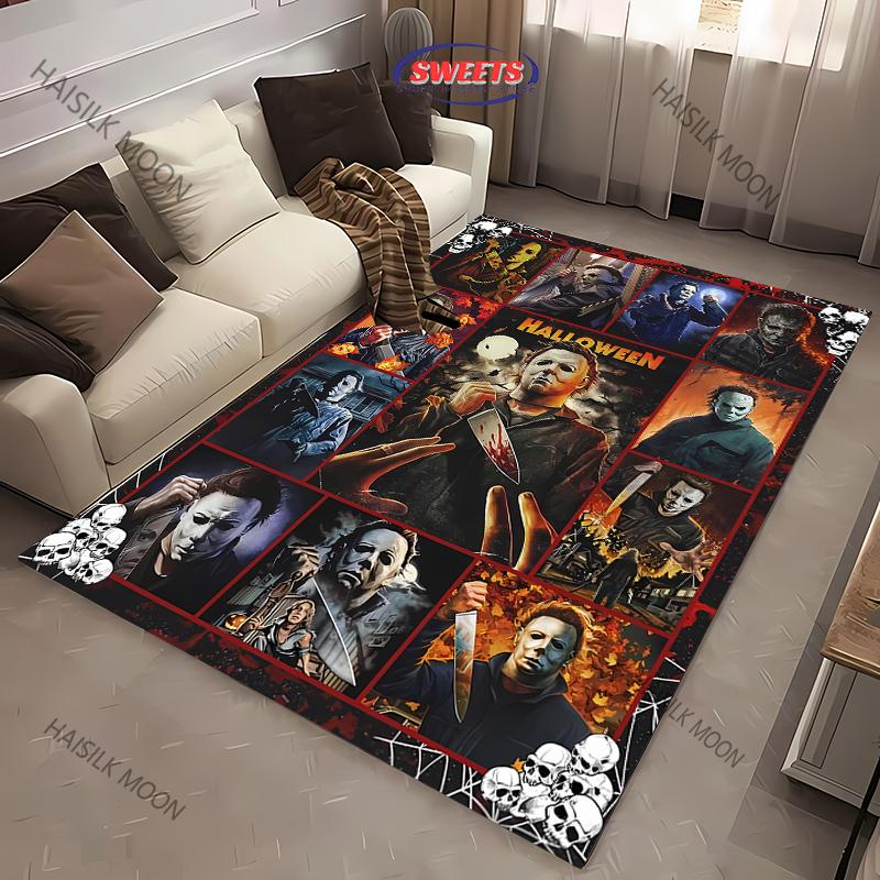 1PC Halloween Horror Carpet M-Michael M-Myers Theme Rugs for Living Rooms Bedroom Entrance Door Decor Non-slip All Seasons Mat