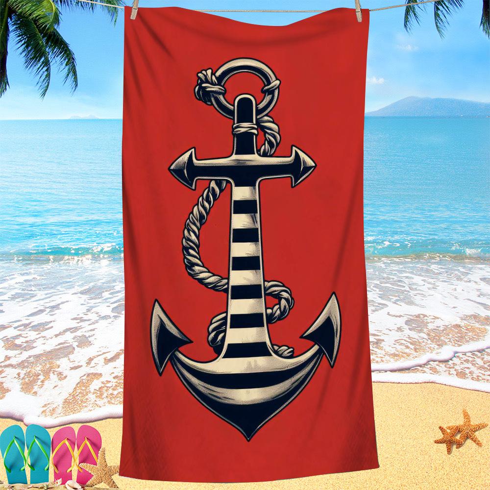 Nordic painted ship anchor digital-printed polyester Superfine fiber double-sided fleece Beach vacation bath towel, beach towel
