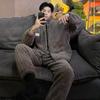 Pigiama Set Uomo Autunno Inverno Spesso Pile Cerniera Collo Alto Manica Lunga Pigiami Caldi Peluche Loungewear Uomo Casual Abbigliamento Casa