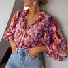 2025 Autumn New Style, Single Row Multi Button Shirt, Women's, European and American, Thin Style, Casual Style, Floral Print, Long Sleeved Top