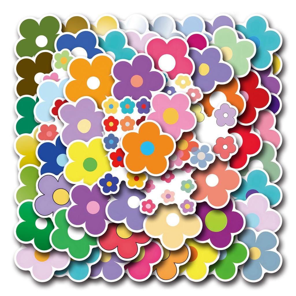 60 Colorful Cartoon Flower Stickers for Journals, Water Bottles, and Computers - Waterproof Decoration Pack