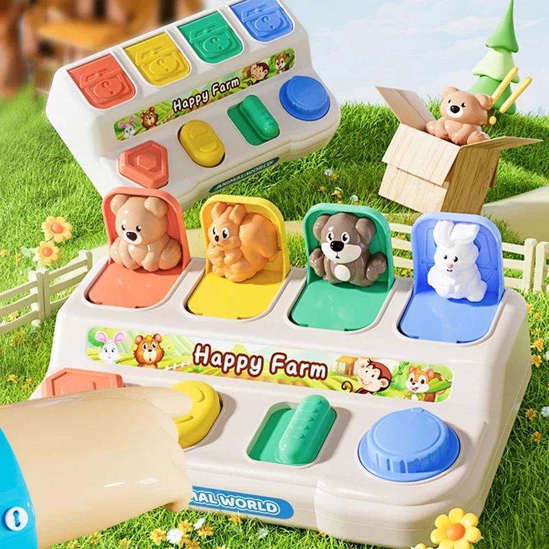 Interactive Pop up Animals Sorting Color Animal Activity Toy for Kid Fine Motor Skill Training Press Pull Button Montesorri Gift