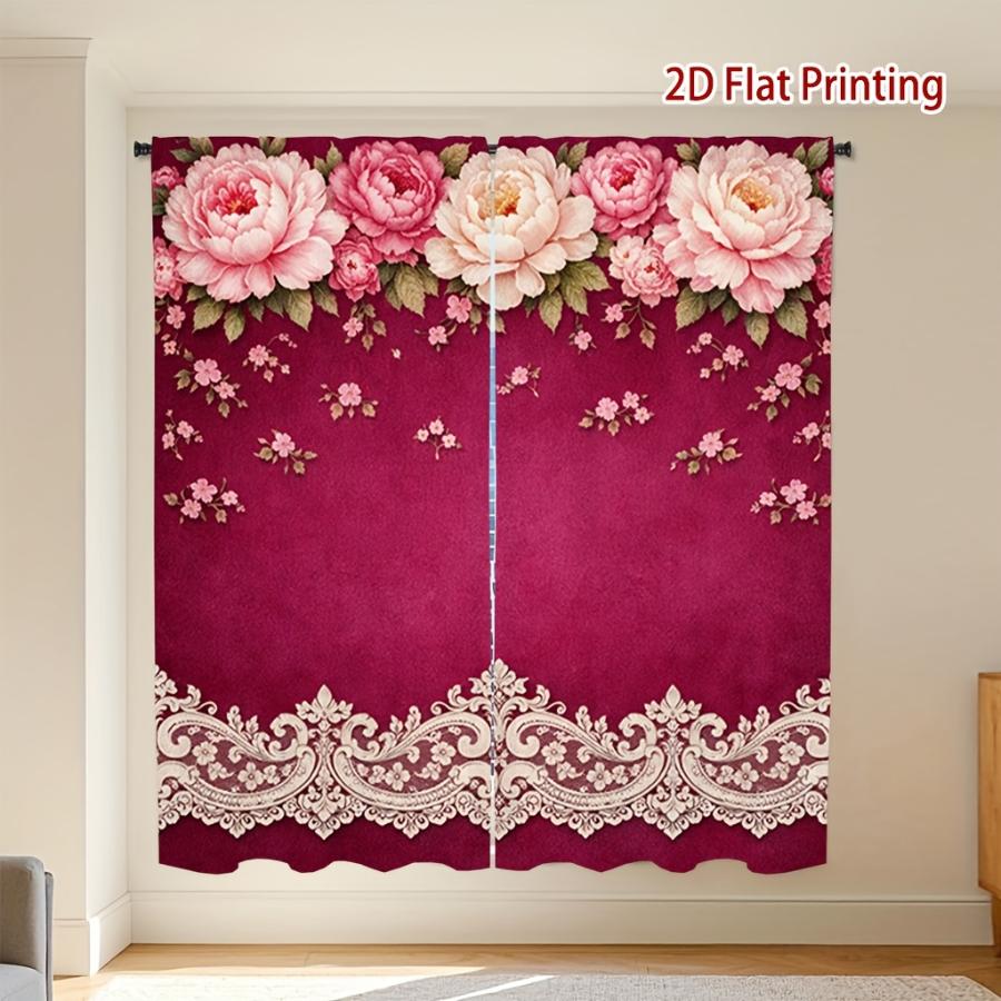 2PCS Digital Printed Curtains, Rose Pink Peony Pattern, Elegant Luxurious Style for Living Room Bedroom Apartment Home Decor