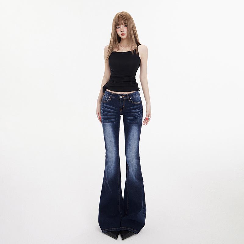 American Spicy Girl Women's 2025 Spring/Autumn Low-Rise Micro-Flare Slim-Fit Stretch Jeans