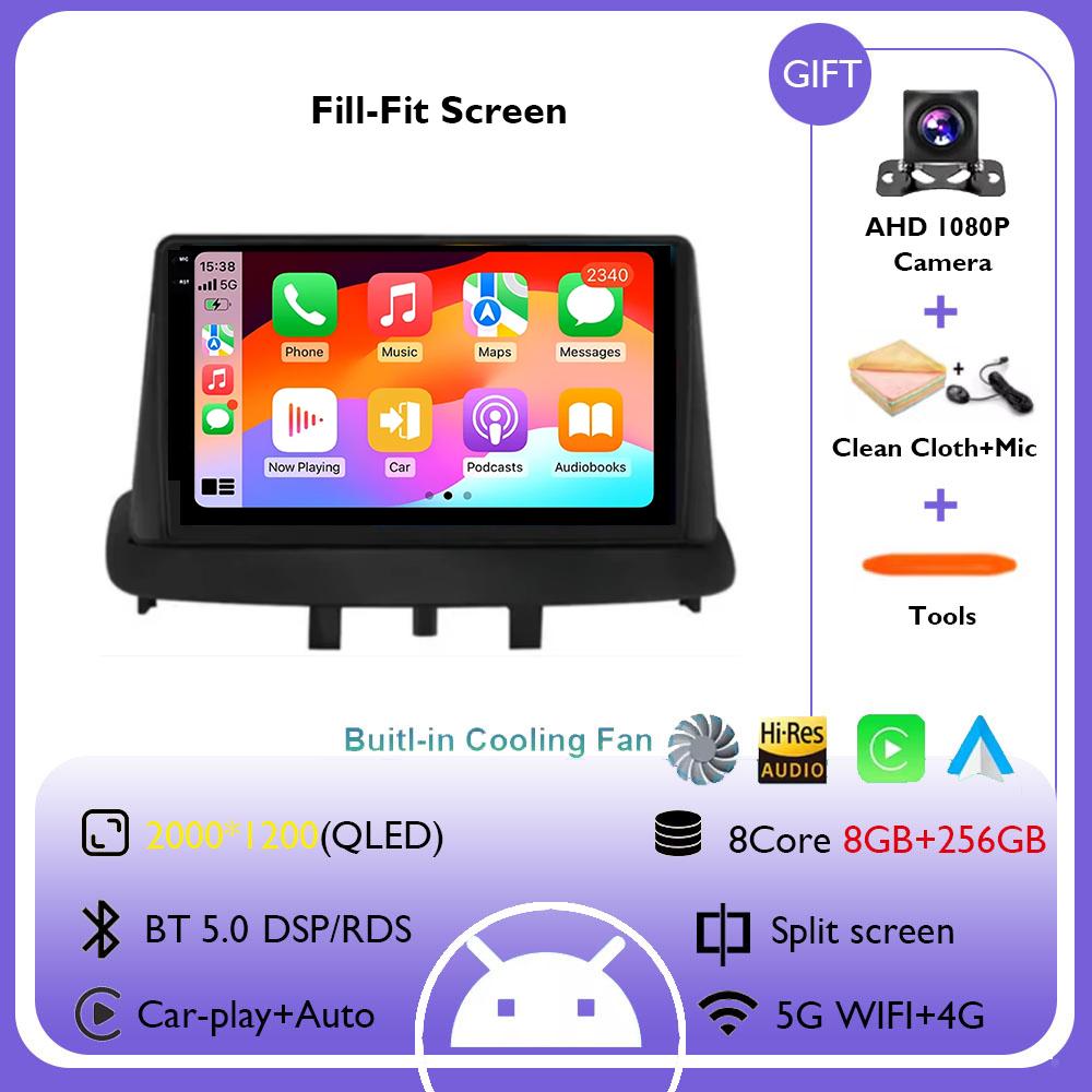 For Renault Megane 3 Fluence Samsung SM3 2008 - 2014 9“ Android 14 Carplay Car Radio Navigation GPS Multimedia Player wifi+4G BT