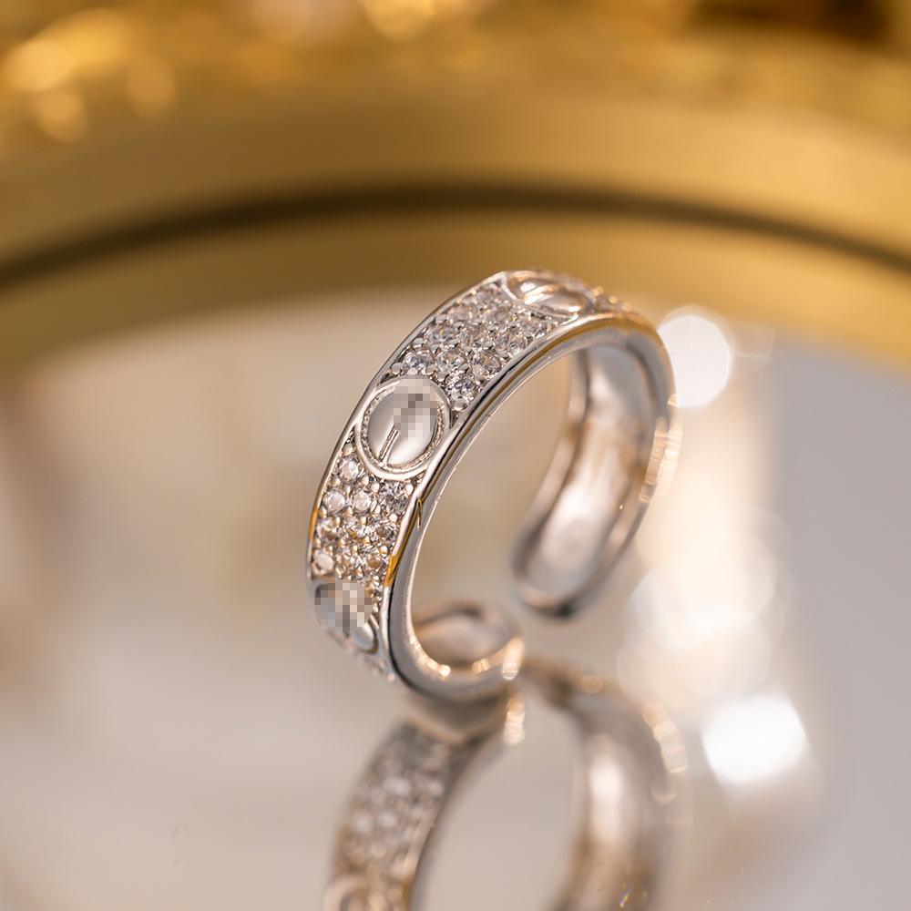 Exquisite super flash zircon ring for girls, light luxury, high-end sense opening adjustable ring, simple real gold electroplating