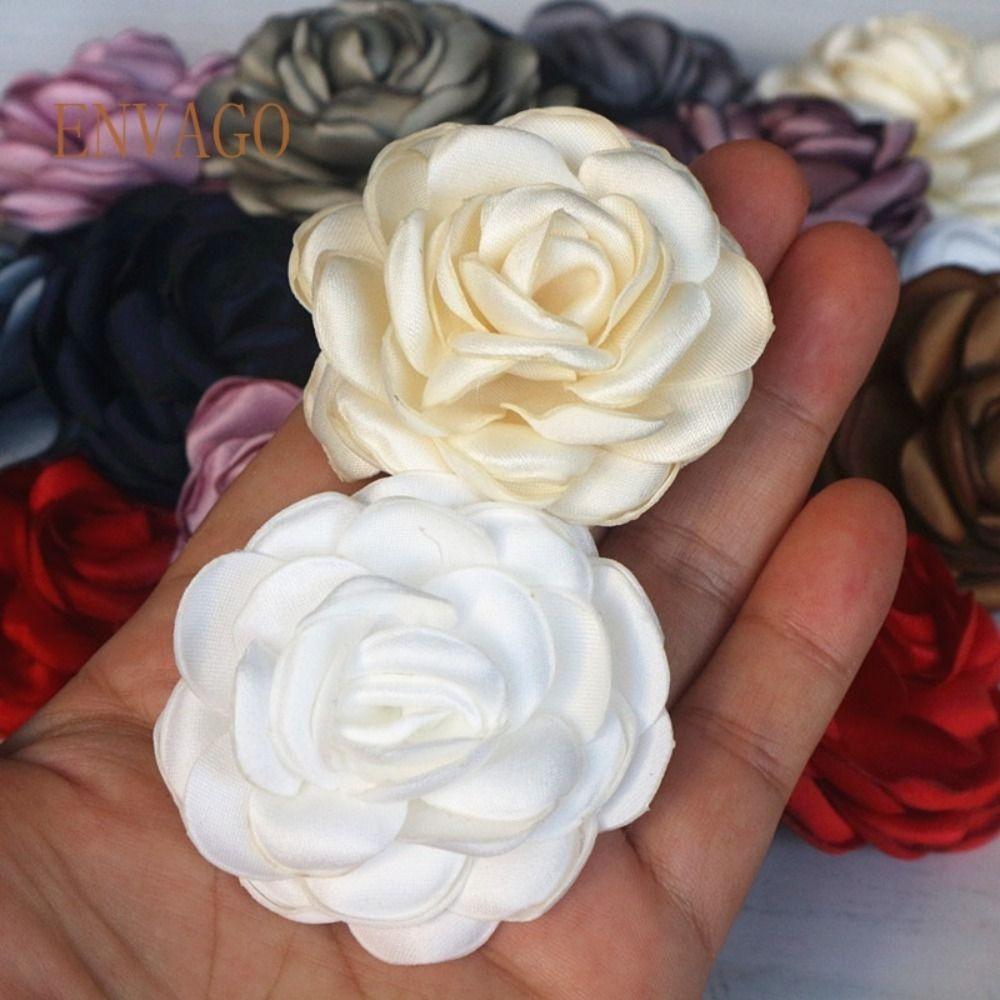 6cm Handmade Silk Flower Fabric Artificial Satin Rose Wedding Dress Decoration Camellia Flower Pin DIY Clothing Accessories