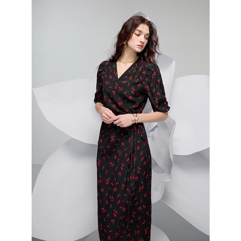 

SANCITY 2025 Spring Floral A-Line Mulberry Silk Midi Dress S