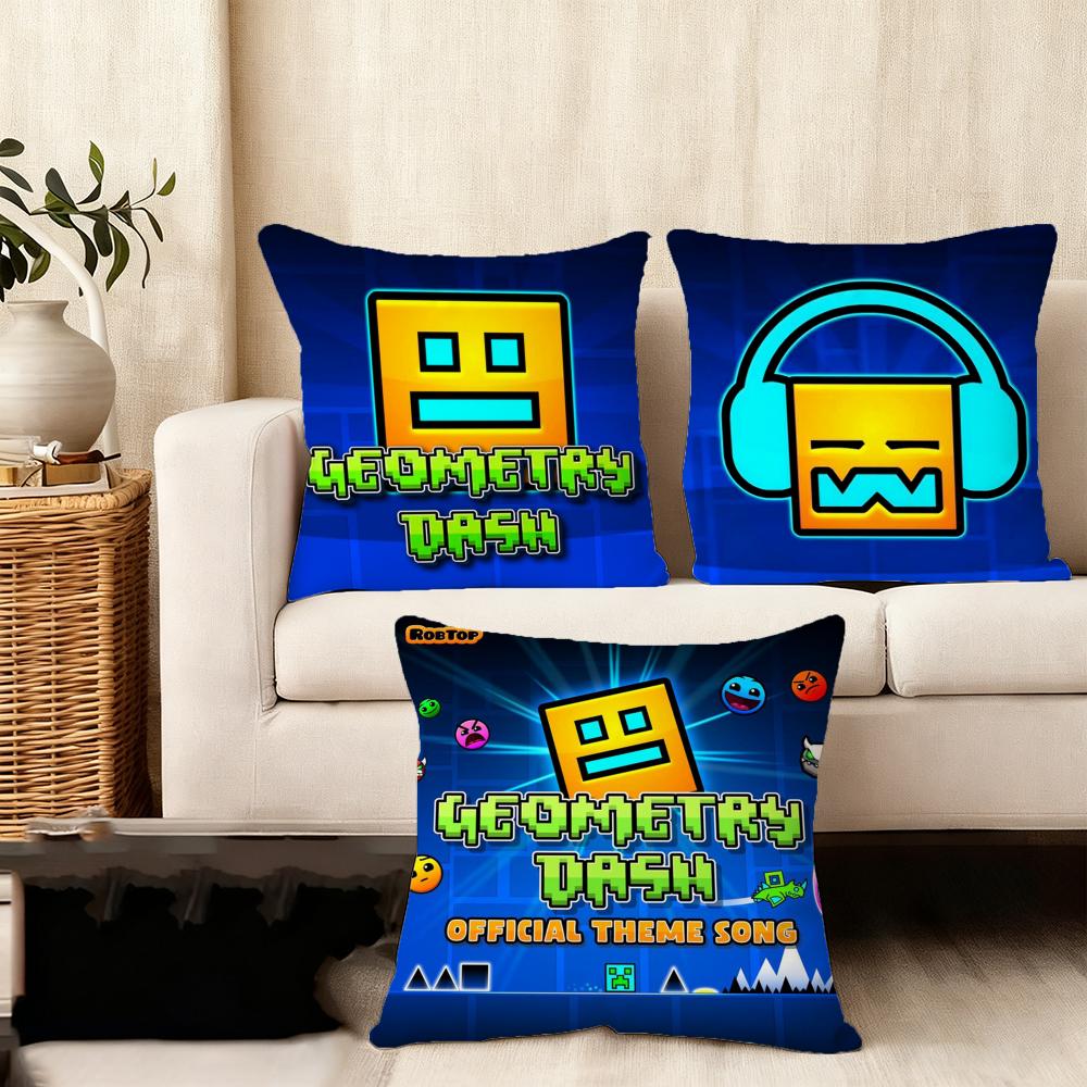 G-Geometry Dash V-Video Cushion Cover Soft Plush Fabric Double-Sided Printed Sofa Cushion Cover For All Seasons Home Decor Gift