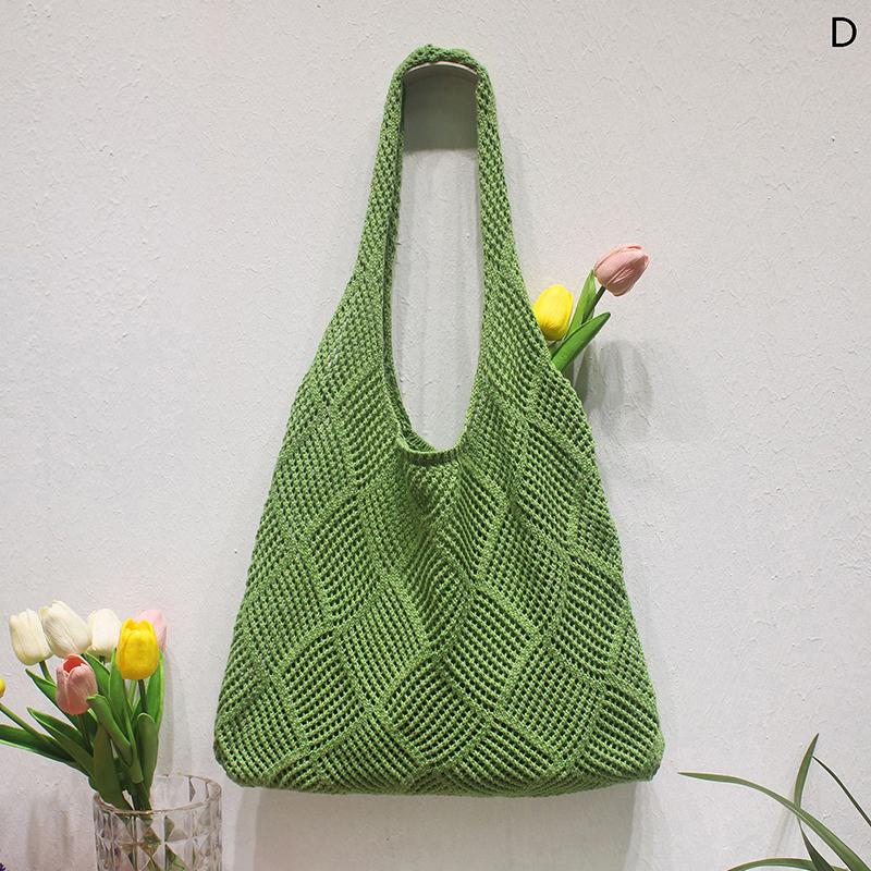 Sommer Strand Damen Schultertasche Häkelhandtasche Gestrickte Hohle Tragetasche Für Mädchen Frauen Einfarbig Vielseitige Einkaufstaschen