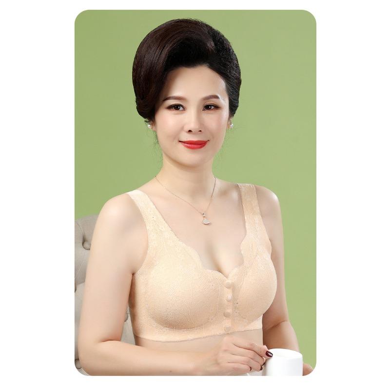 Plus Size Front Closure Lace Wireless Vest Style Bra For Middle Aged Women