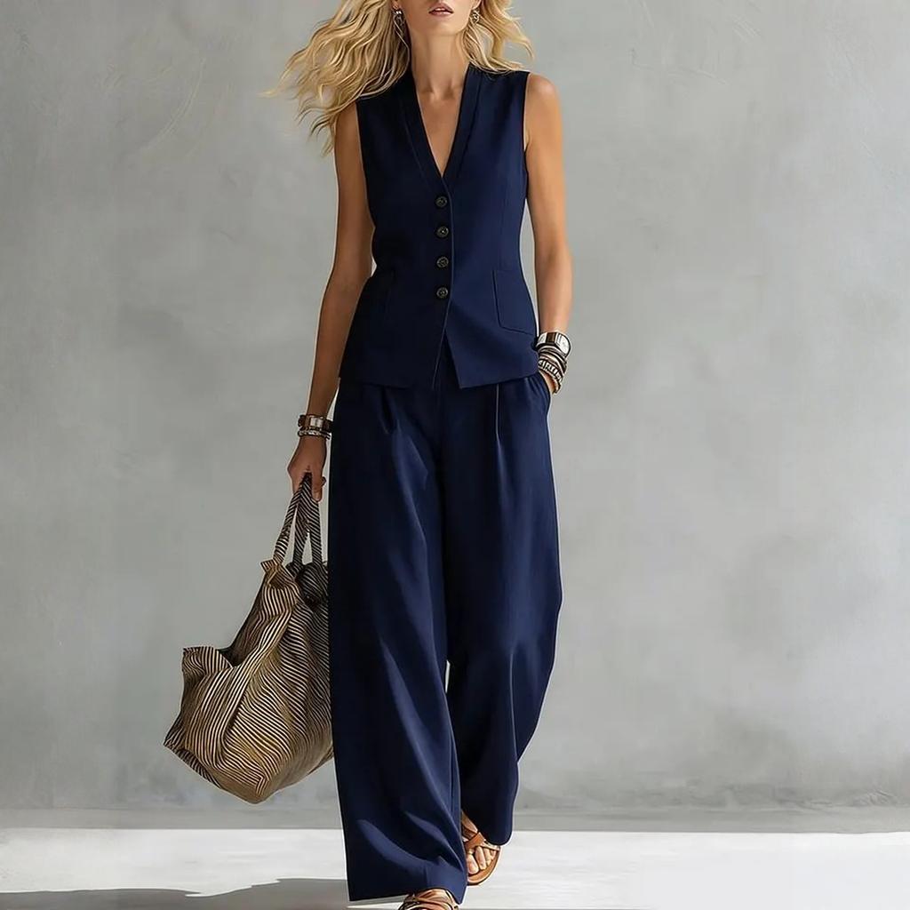 Women's Sleeveless Linen Vest and Wide Leg Pants Set Casual Summer Outfit Lightweight Breathable Fabric Relaxed Fit Two Piece