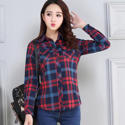 Women's Plaid Shirt Large Size Casual Loose Shirt Office Shirt Long-sleeved Shirt
