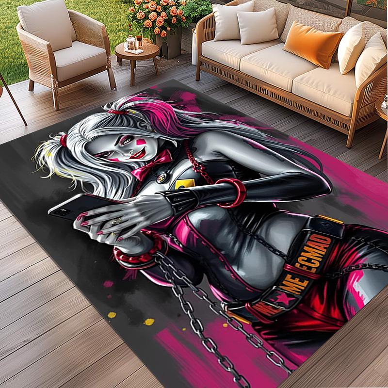 Harley Quinn Joker Print Rug, Washable Floor Carpet, For Entryway Dorm Laundry Room Office Study, Home Decor Birthday Christmas Gift