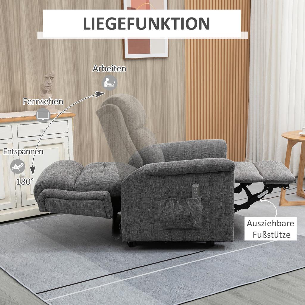 Relax Chair with Standing Aid Incl. Remote Control Footrest Steel Gray