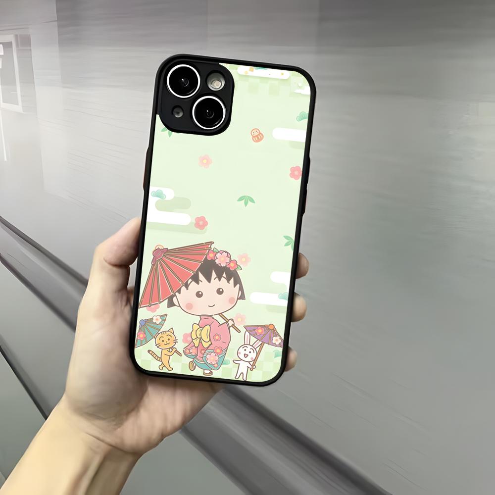 Cute Chibi M-Maruko C-Chan Phone Case For Iphone 17 16 15 14 13 12 Pro Max Xr Air Plus Skin Feel Black Hard Shell Cover