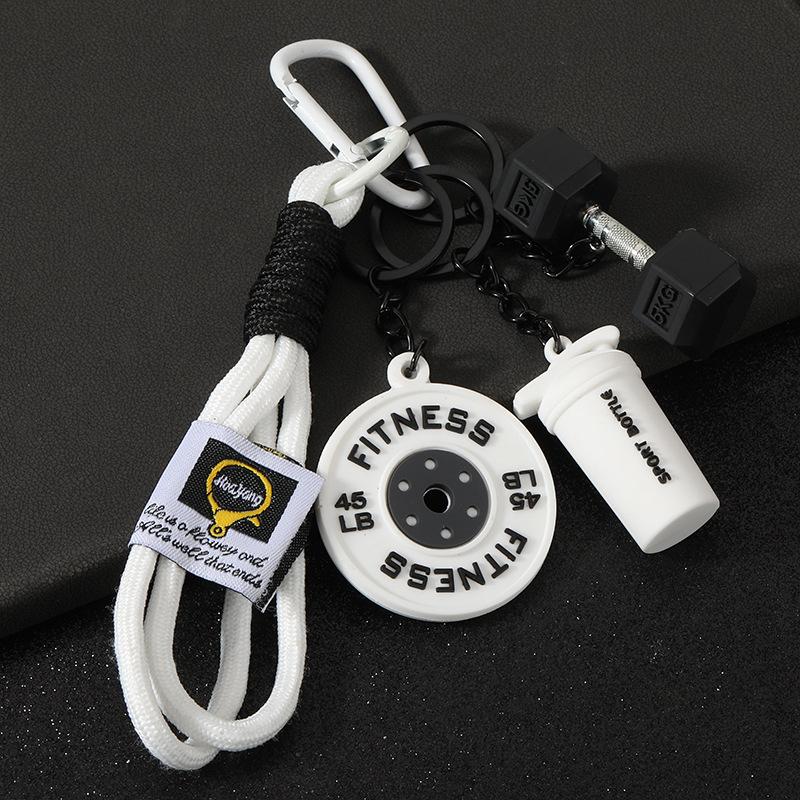 Gym Keychain Set Dumbbell Water Bottle Kettlebell Charm Keyring With Braided Rope For Workout Enthusiasts Bag Accessory