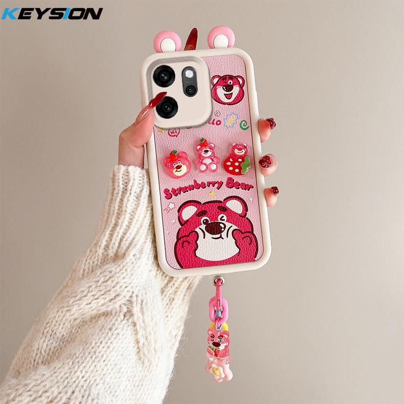 KEYSION Cute Ear 3D Cartoon Case for OPPO Reno14 F 5G with Bracelet Soft Silicone Shockproof Phone Cover for OPPO Reno 14F 5G
