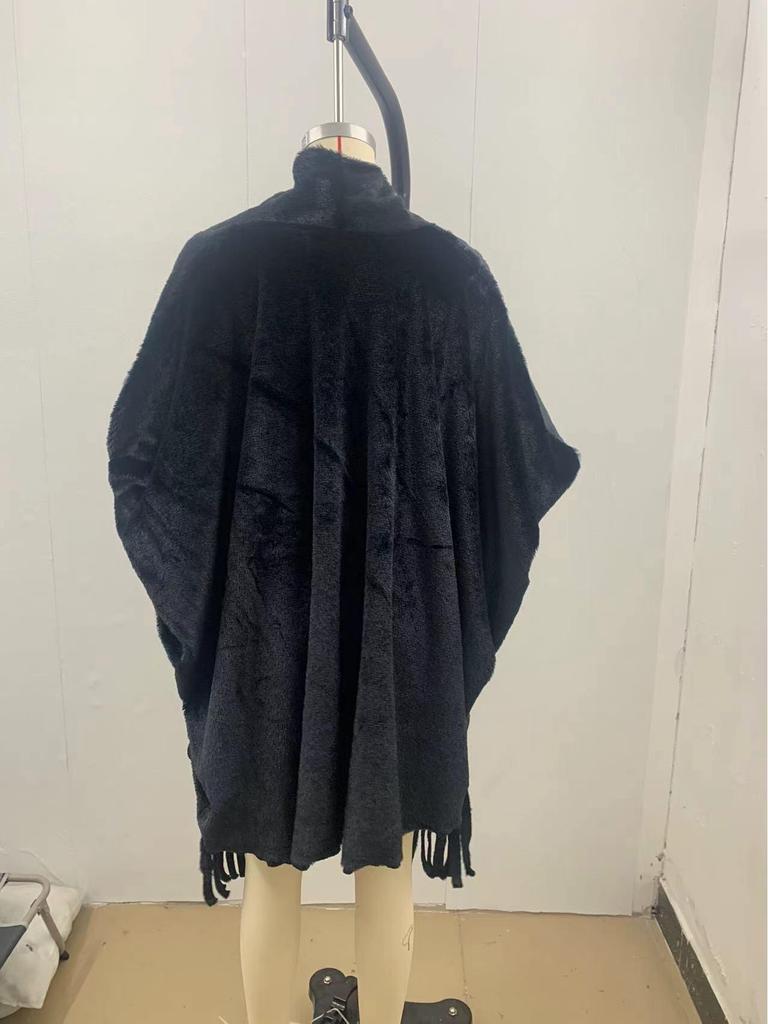 2024 Autumn/Winter Women's Imitation Mink Velvet Tassel Shawl Cloak - Thick, Warm, Solid Color.