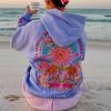 STREETRICH Women's Y2K Floral Letter Embroidered Hooded Pullover Cozy Stylish Long Sleeve Loose Sweatshirts with Kangaroo Pocket
