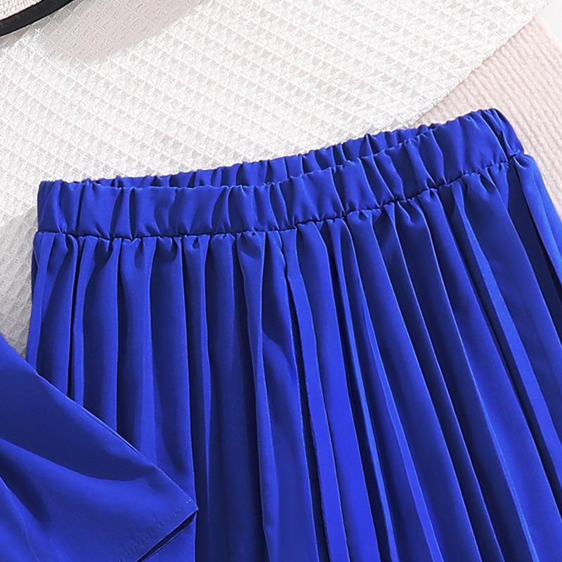 Girls' Fashionable Outfit - Summer Children's Simple Top, Casual Pleated Wide-leg Pants Set