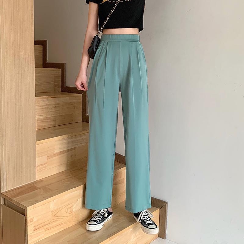 

Women s Summer Fructose Color High Waist Wide Leg Casual Pants Medium зелёный