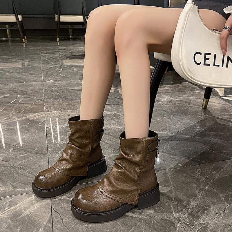 

British style short boots 2025 spring and autumn new Korean version ins trend design street versatile fashion push short boots 35 коричневый