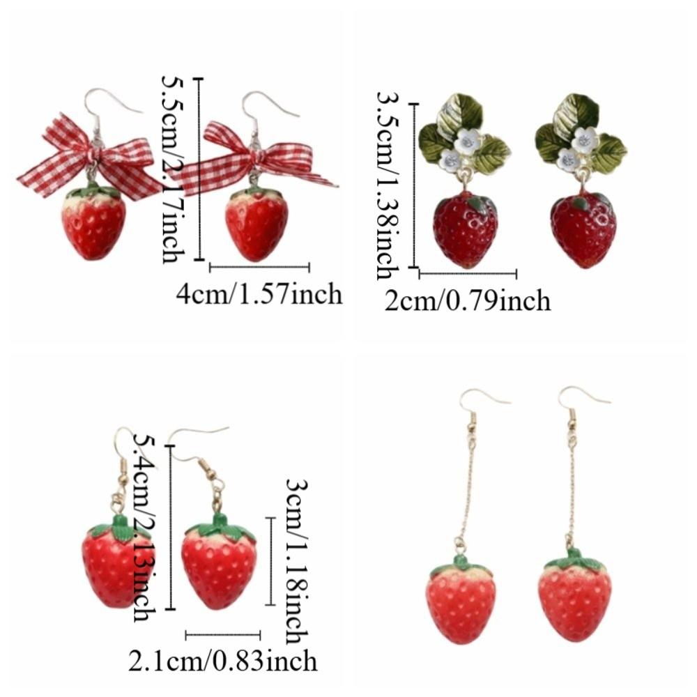 Vintage Strawberry Drop Earrings Green Leaves Dainty Simulated Fruit Earrings Bow Lovely Style Flower Drop Earrings Party