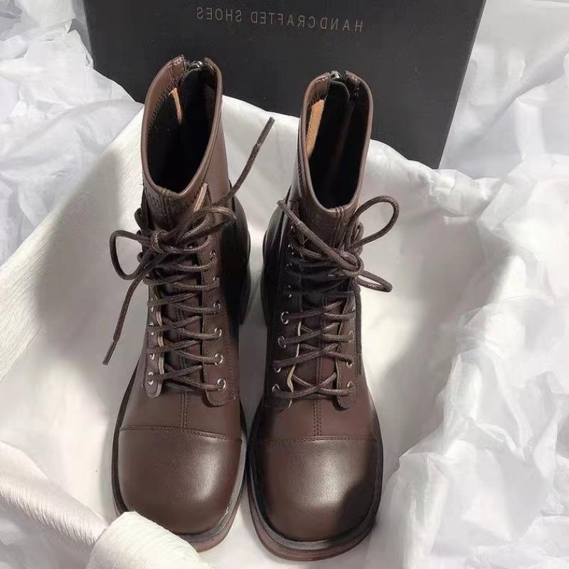 New Style Fashion Women's Boots Shoes Luxury Designer Round Toe Mid Calf Ladies Riding Low Fashion Rubber Mid-Calf Motorcy Boots