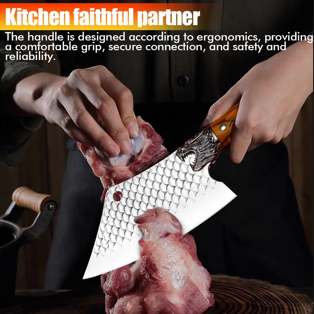 Meat Cleaver Chef Knife Dragonhead Fish-scale Pattern Slicing Knife Fish Cutting Cleaning Knives Seafood Market Slaughter