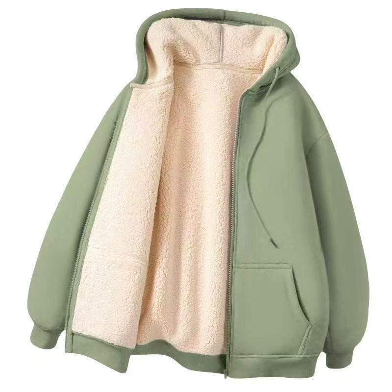 Men's Fleece-Lined Lambswool Hooded Cardigan - Autumn/Winter Fashion Trendy Loose Jacket