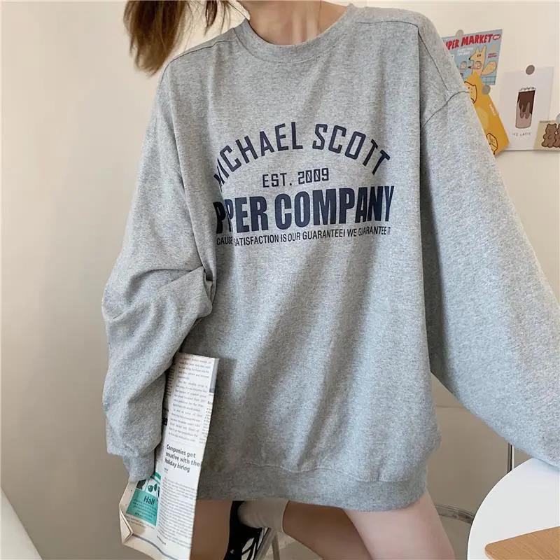 Women Long Sleeve O Neck Loose Pullovers Female Tops Solid Color Sweatshirts