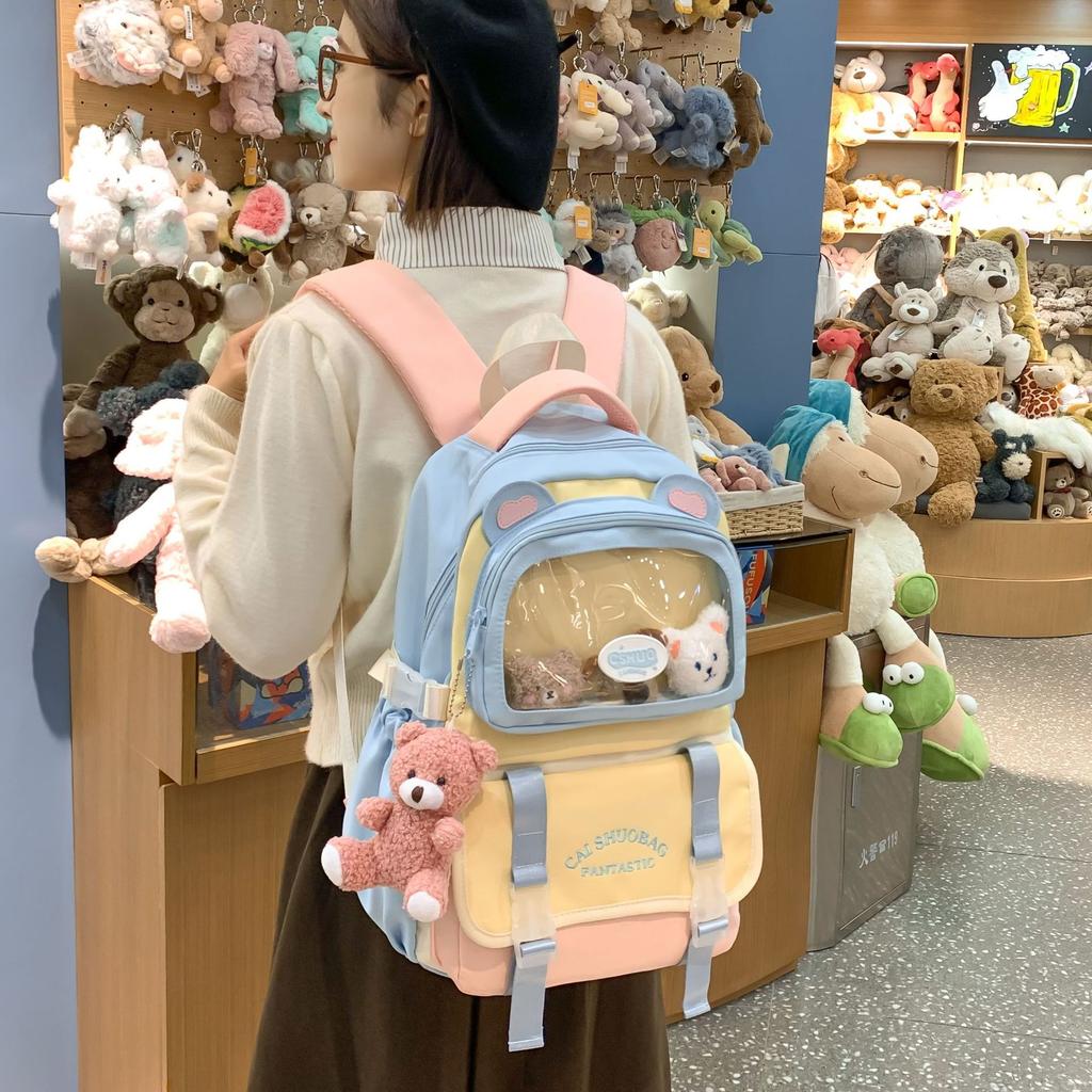 Schoolbag1011 autumn new high-value color matching design transparent pain bag cute cartoon student large-capacity backpack