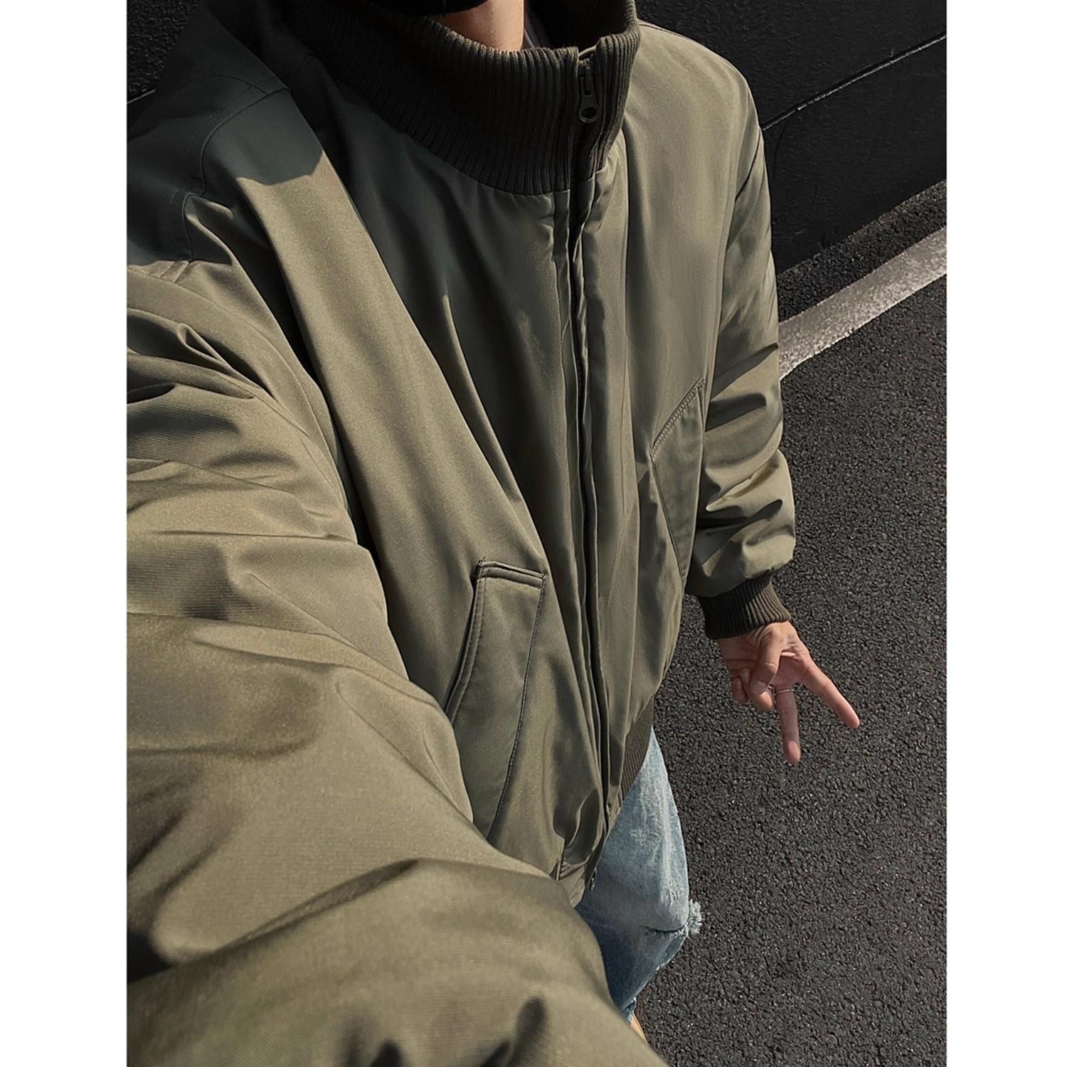 

Men s Winter Thickened American Style Bomber Jacket - Trendy Short Cotton Baseball Coat 3XL зелений