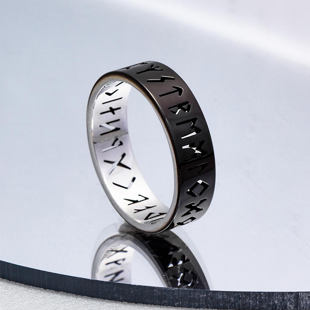 Viking Runes Hollow Out Titanium Steel Ring Unisex Popular Jewelry
