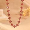 Colorful Diamond Four-Leaf Clover Jewelry Set - Necklace, Bracelet & Earrings for Women