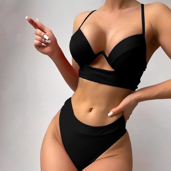 2 pezzi/set donne alla moda costume da bagno con ferretto raccolta elastico donne reggiseno push-up slip a vita alta costume da bagno beachwear