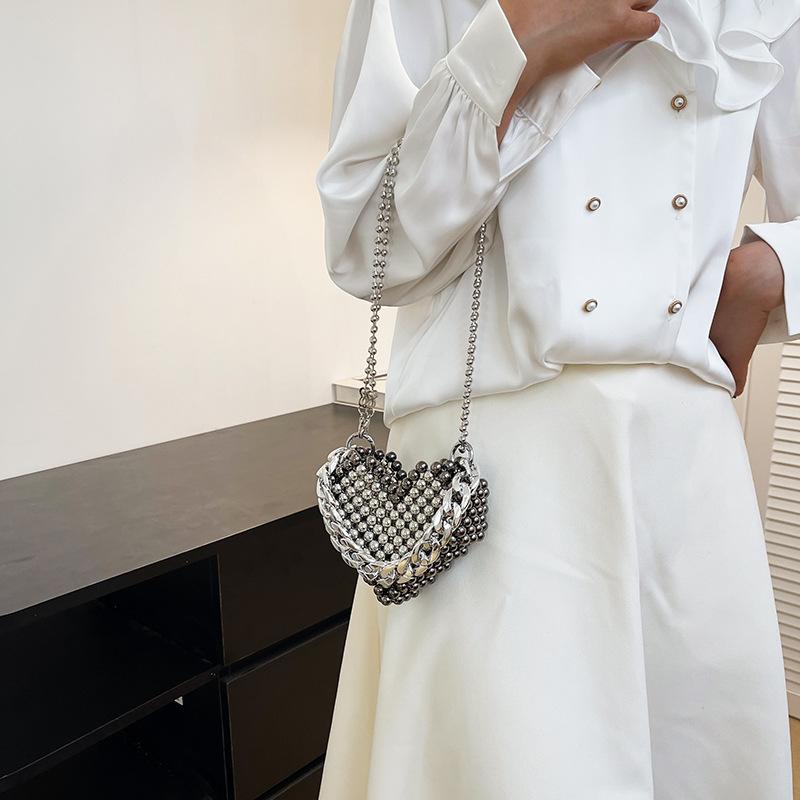 Design Sense Women's Bag Handmade Beaded Chain Love Handbag New Personality Trendy Shoulder Messenger Bag