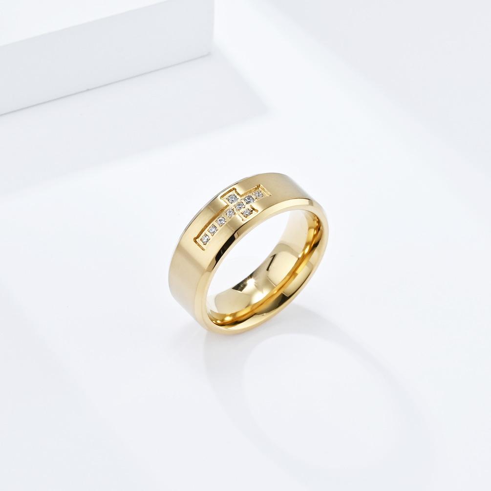 Diamond Cross Titanium Steel Ring Engraved with AAA Zircon Index Finger Ring Personalized Light Luxury Hand Jewelry