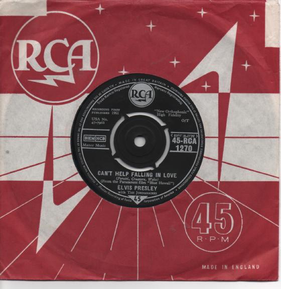 

7inch Record ELVIS PRESLEY, THE JORDANAIRES - Can t Help Falling In Love / Rock-a 45RCA1270 RCA 1961 UK Rock Used