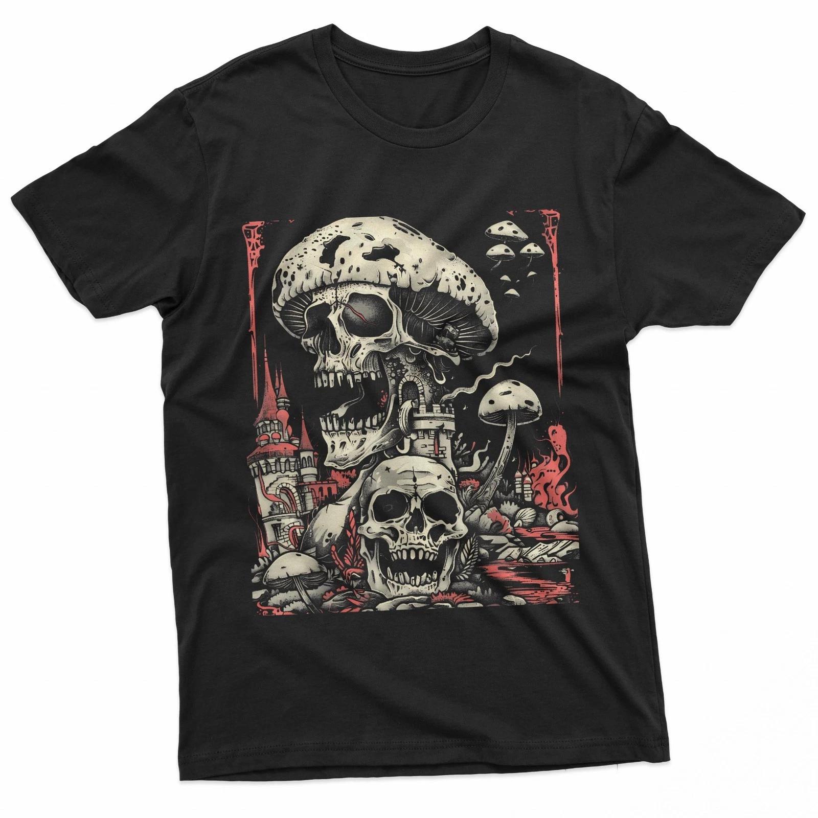 Goth Gothic Skull Mushroom Art Mushroom Horror 100% Cotton T-shirt Mens Tees Top XL