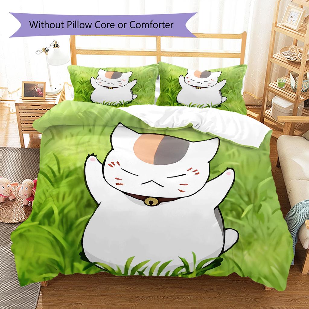 Nyanko Sensei Pattern Bedding,Quilt Set Quilt Cover Pillowcase Home Birthday Gift (1 * duvet cover + 2 * pillowcase, without core)