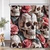 Schädel Halloween Duschvorhang Frohes Halloween Lustiges Skelett Rose Floral Badezimmer Dekor Polyesterstoff Duschvorhang Mit Haken