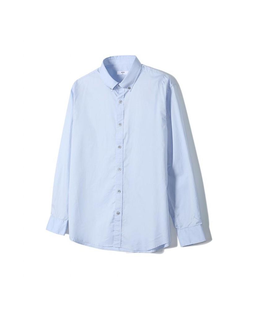 NOTIG 100% Cotton Semi-Overfit Satin Knit Button-Down Shirt Blue_Okg3Shcl103B1