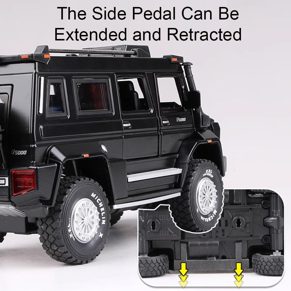 1:28 UNIMOG U5000 Defender Car Model Toy Metal Body Sound Light Doors Opened Off Road Vehicle Toys Collection for Birthday Gifts